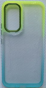Луксозен твърд гръб кристално прозрачен за Samsung Galaxy A54 5G SM-A546U жълто син кант